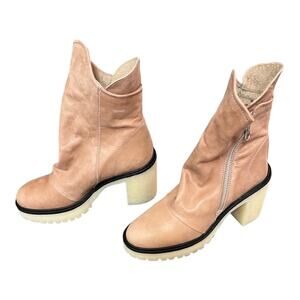 Free People Jack Zip Up High Heel Platform Leather Brown Boots 38 US 7.5 retro